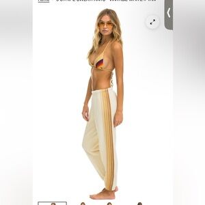 Aviator Nation 5 STRIPE SWEATPANTS - VINTAGE WHITE // TAN Size Medium